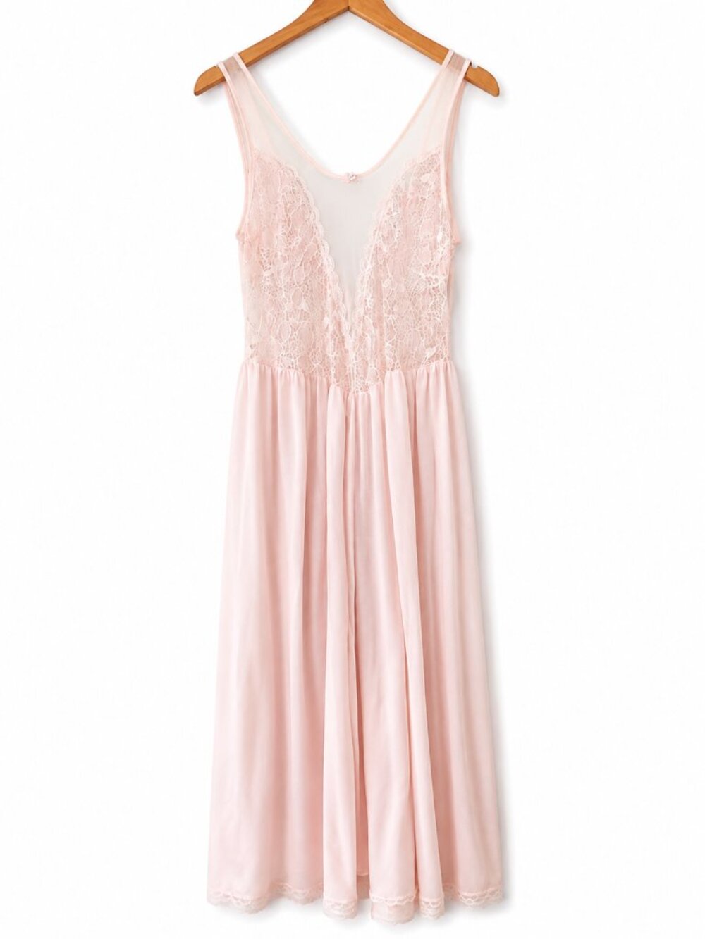 Interludes by Cira Vintage Pink Lace Sheer Mesh Maxi Nightgown Sz S